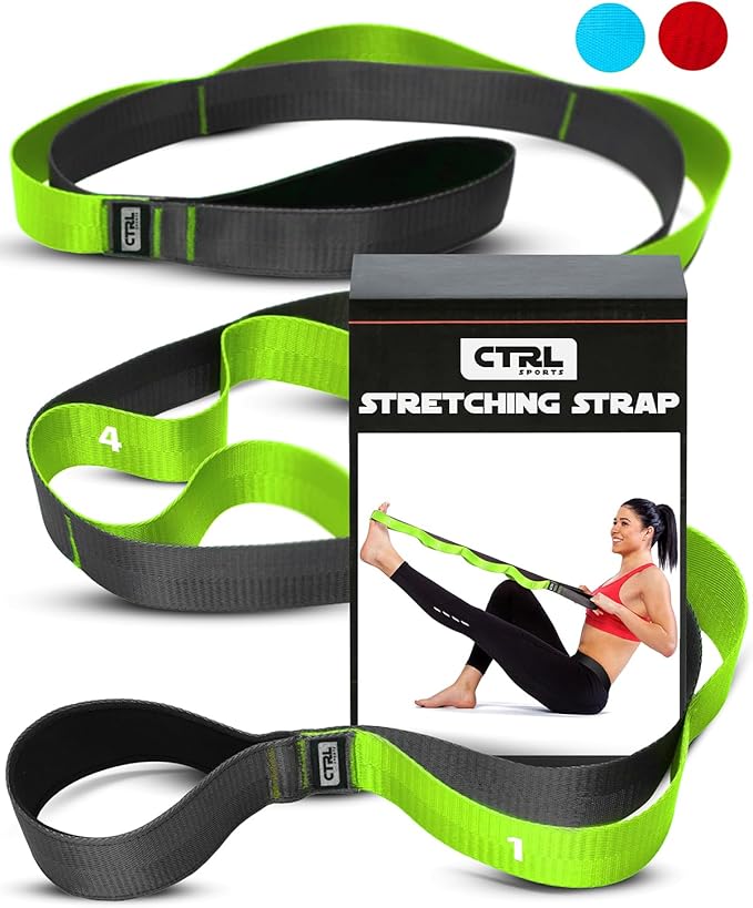 Stretching Strap with Loops - Non Elastic Stretch Band for Physical Therapy, Yoga Strap for Stretching Equipment, Stretch Bands for Exercise and Flexibility - Fascia, Hamstring & Leg Stretcher Belt-GravixFit