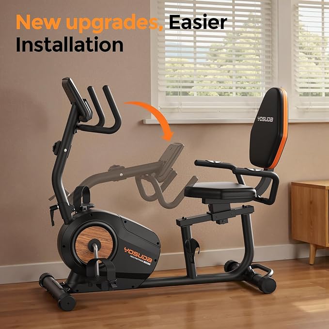 YOSUDA Recumbent Exercise Bike for Home，Magnetic Staionary Bike for Seniors/Adults with Adjustable Seat, 350LB Capacity, 16-level Resistance, LCD Monitor & Pulse Sensors