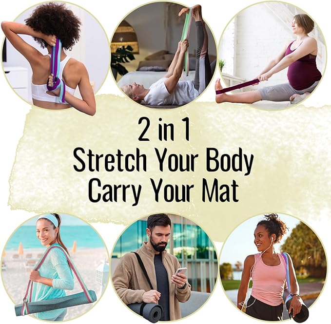TECEUM Yoga Strap & Mat Strap – 2 IN 1 – Cotton – 6 ft 8 ft 10 ft (30+ colors) – Adjustable Non-Slip Belt for Yoga, Pilates, Stretching, Physical Therapy, Fitness & Home Workout – For Carrying Mats-GravixFit