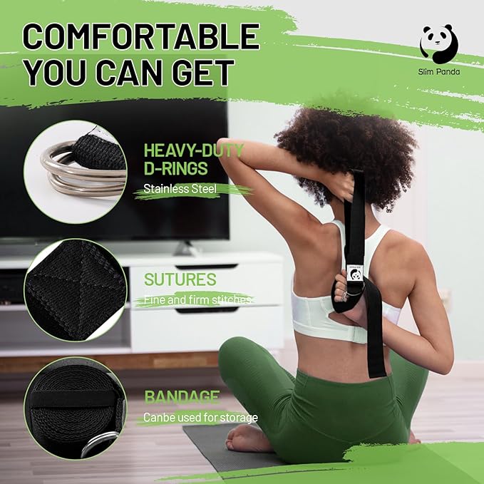 Slim Panda Yoga Strap for Stretching,Cotton Yoga Strap with Adjustable D-Ring Buckle,Non-Elastic Yoga Belt for Pilates,Gym Workouts,Physical Therapy,Improve Flexibility-GravixFit
