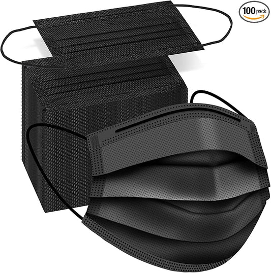 100 PCS Disposable Face Masks, Black Disposable Masks, 3 Ply Protection Face Masks-GravixFit