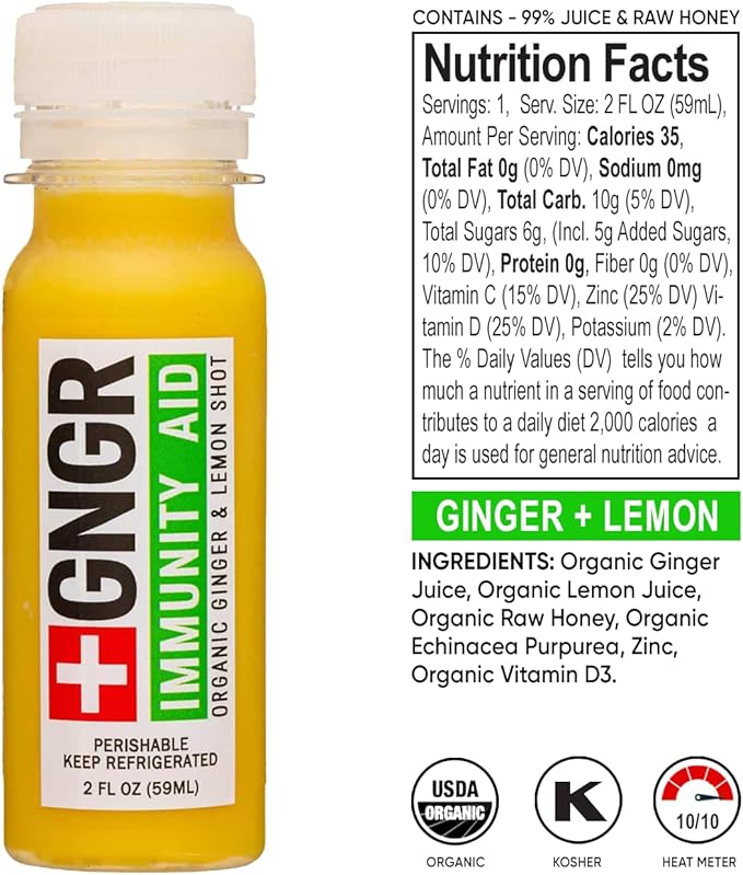 '+GNGR 24 Shots Variety Pack of Organic Immunity Boosting Ginger Shots - Cold Pressed Ginger Shots for All Natural Digestive and Immune Support - Nothing Artificial - USDA Organic (2 Fl Oz, 24 Pack)-GravixFit