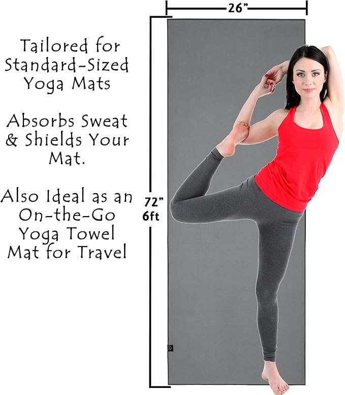 Tatago Hot Yoga Mat Towel Non Slip for Hot Yoga (72 inch) Our Hot Yoga Towel Non Slip Silicone Dabs & Absorbent Microfiber Blend Gives You More Grip As You Drip (Nube Gris-72, Standard - 72")-GravixFit