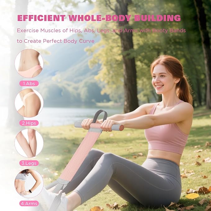 Fitness Resistance Band with Handles & Non-Slip Pedal, 150lb Fabric Exercise Bands, Yoga Starter Sets Sit Up Pull Rope for Full Body Strength Training, Stretch Band Workout Equipment-GravixFit