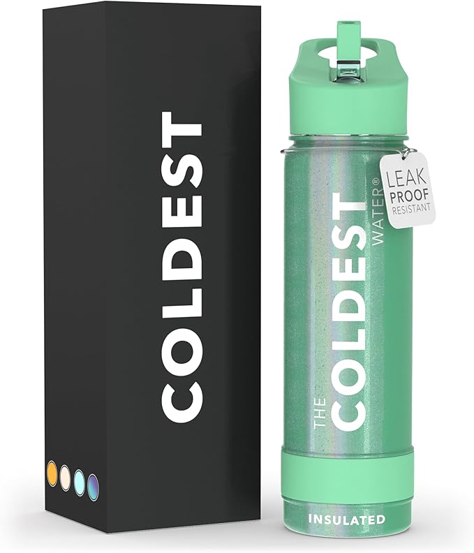 Coldest Insulated Water Bottle with Straw Lid - Stainless Steel Metal Insulated Bottle for Men & Women (Green Aurora Glitter, 24 oz)-GravixFit