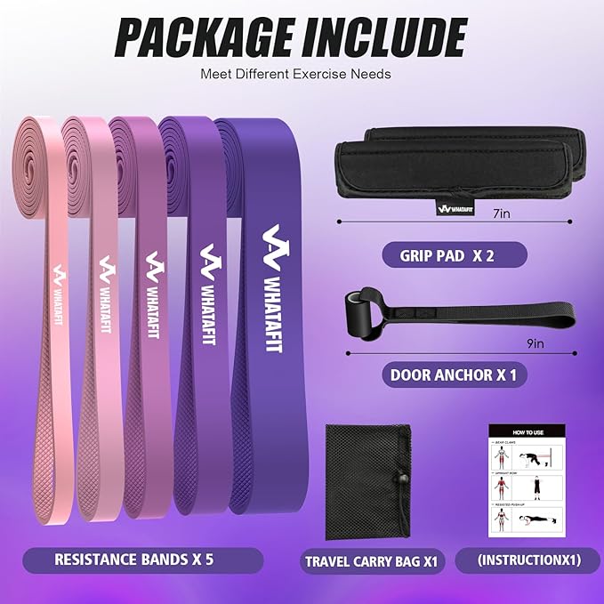 WHATAFIT Resistance Bands, Pull Up Assistance Bands, Exercise Bands, Workout Bands Set for Men and Women Home Fitness, Body Stretching, Strength Training, Physical Therapy-GravixFit