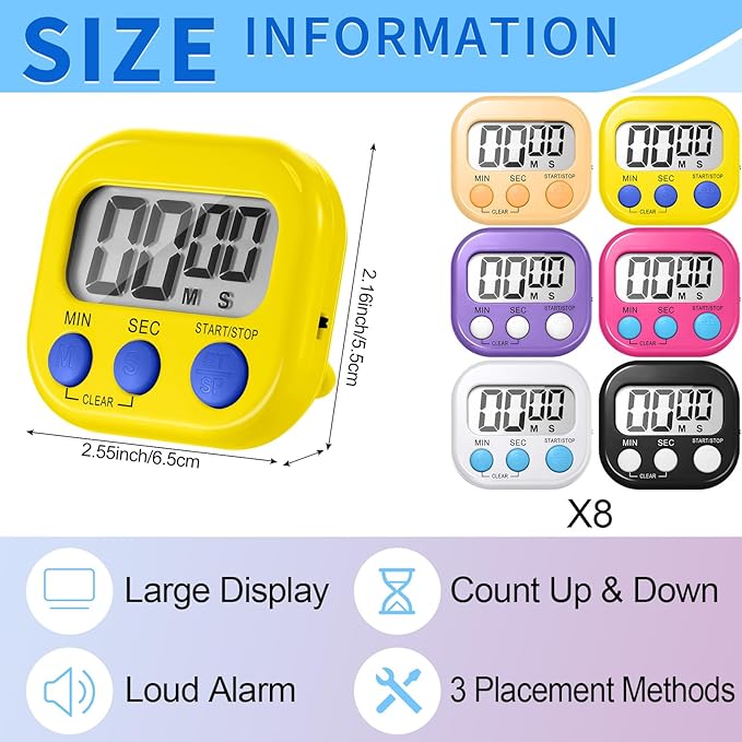 Macarrie 48 Pcs Digital Kitchen Timer Bulk Small Magnetic Backing Stand Timer Clock Loud Alarm LCD Display Electronic Minute Second Count Countdown Alarm for Teacher Classroom Cooking Baking (Fashion)-GravixFit