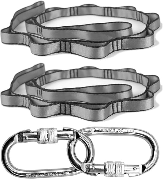 PRIOR FITNESS Yoga Straps Aerial Hammock Accessory Set, 2pcs Daisy Chain + 2pcs Carabiner, Aerial Silk Hardware with Daisy Chain Carabiner for Yoga Swing Pilates-GravixFit