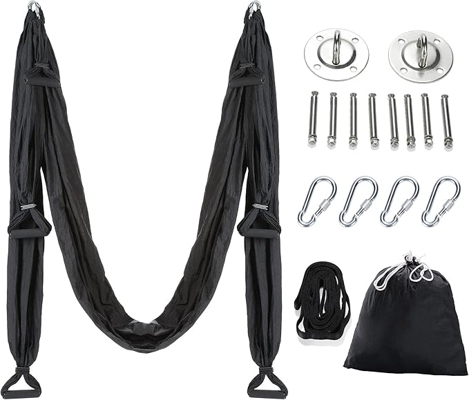 ZELUS Aerial Yoga Swing Sling Strong Yoga Hammock Kit Set Trapeze Inversion Equipment Include 2 Extensions Straps and Ceiling Mounting Kit-GravixFit