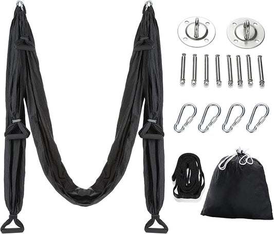 ZELUS Aerial Yoga Swing Sling Strong Yoga Hammock Kit Set Trapeze Inversion Equipment Include 2 Extensions Straps and Ceiling Mounting Kit-GravixFit