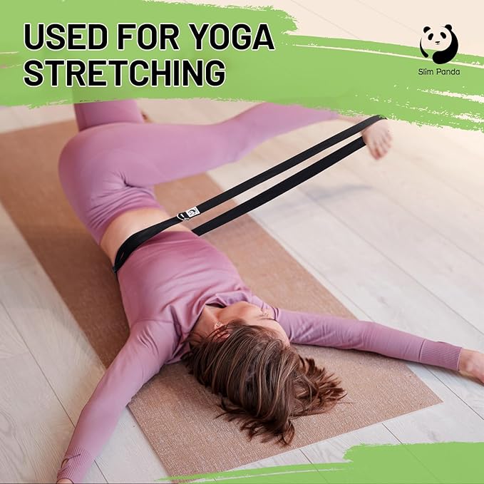 Slim Panda Yoga Strap for Stretching,Cotton Yoga Strap with Adjustable D-Ring Buckle,Non-Elastic Yoga Belt for Pilates,Gym Workouts,Physical Therapy,Improve Flexibility-GravixFit