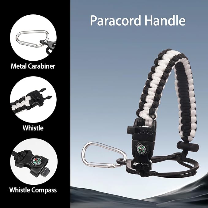 Insulated Water Bottle 64oz,Triple Wall Vacuum Stainless Steel(Dishwasher Safe),Leak Proof & Non-BPA,Flask Jug with Paracord Handle & Straw Spout Lids Sports-GravixFit