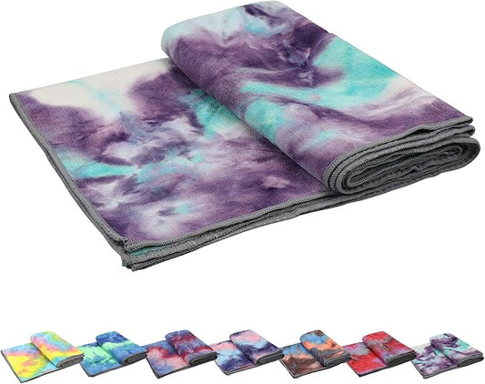 Yoga Towels , Non Slip Hot Yoga Towel Skidless Waffle Texture, 100% Absorbent Odorless Microfiber Yoga Blanket, Standard Sized 24 inchx72 inch Mat Towel,for Hot Yoga, Bikram, Pilates (Green & Pink)-GravixFit