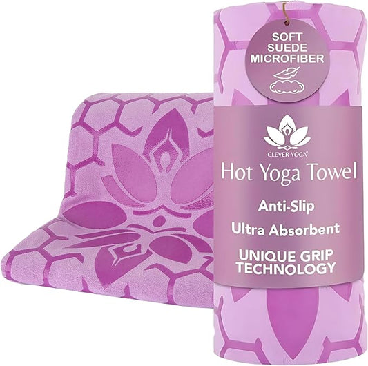 Clever Yoga Non-Slip Hot Yoga Towel – Non-Slip Grip for Hot Yoga, Sweat Absorbent, Honeycomb Silicone Grip, Stays Flat – Ideal for Pilates, Travel, Washable & Lightweight - Lilac-GravixFit