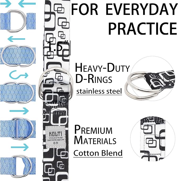 Yoga Exercise Adjustable Straps 8FT with Durable D-Ring for Pilates & Gym Workouts | Hold Poses, Stretch, Improve Flexibility & Maintain Balance-GravixFit