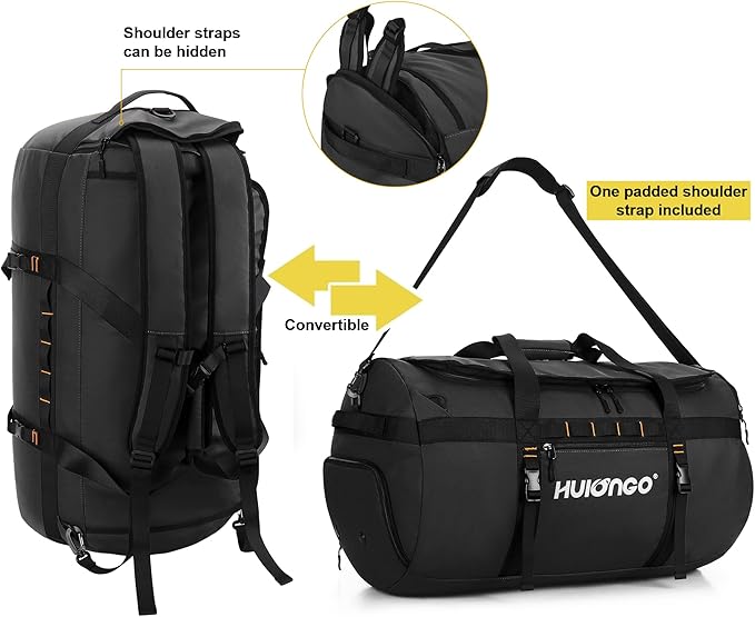 40L/60L/90L Large Waterproof Duffle Bag Backpack for Men, Mens Duffel Backpack Bags for Traveling, Heavy Duty (Black, 90l)-GravixFit