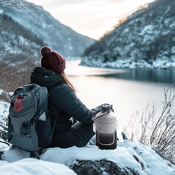 1 Gallon Water Bottle Insulated | Thickened Stainless Steel Vacuum Metal Water Jug | Portable Sports Large for Gym and Hiking with Straw, Carrier Bag, Handle Strap | BPA-Free 128 oz-GravixFit