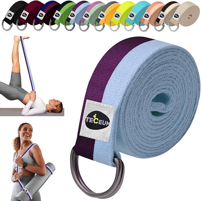 TECEUM Yoga Strap & Mat Strap – 2 IN 1 – Cotton – 6 ft 8 ft 10 ft (30+ colors) – Adjustable Non-Slip Belt for Yoga, Pilates, Stretching, Physical Therapy, Fitness & Home Workout – For Carrying Mats-GravixFit