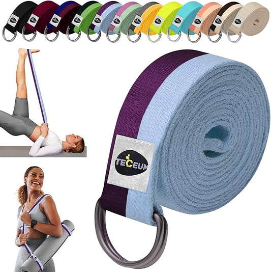 TECEUM Yoga Strap & Mat Strap – 2 IN 1 – Cotton – 6 ft 8 ft 10 ft (30+ colors) – Adjustable Non-Slip Belt for Yoga, Pilates, Stretching, Physical Therapy, Fitness & Home Workout – For Carrying Mats-GravixFit