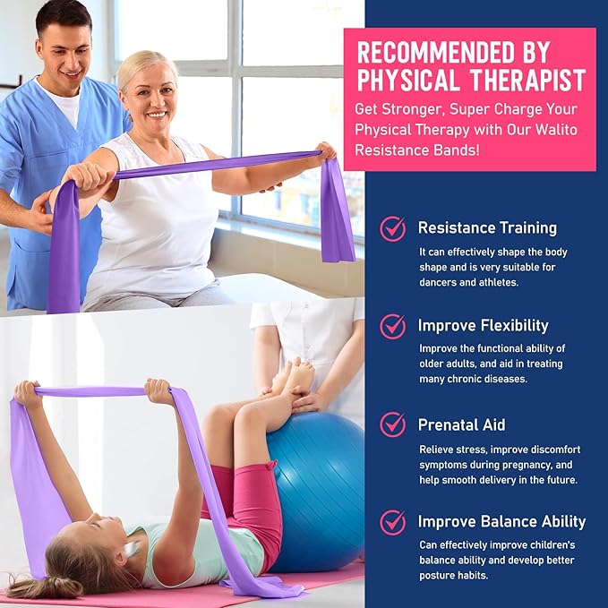 WALITO Resistance Bands for Working Out, Exercise Bands for Women and Men, Workout Bands for Physical Therapy, Stretch, Recovery, Pilates, Rehab, Strength Training and Home Gym-GravixFit