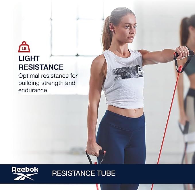 Reebok Resistance Tube Full Body Workout, Warm-Up & Strength Training Resistance Bands with Handles, Non-Slip Stretch Bands for Exercise, Fitness Bands for Men & Women-GravixFit
