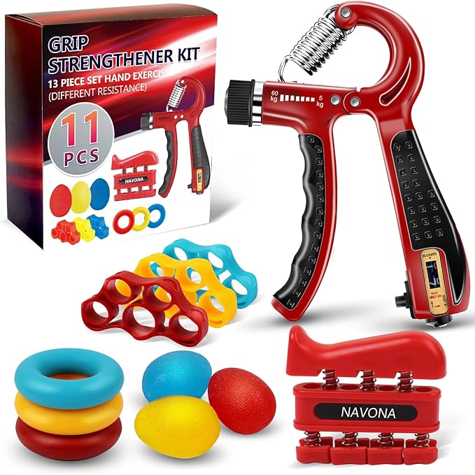 11PCS Grip Strength Trainer Kits, Hand Gripper Strengthener, Forearm Strengthener, Finger Strengthener, Finger Exerciser, Hand Exerciser, Stress Relief Ball, Grip Ring, for Muscle Building, Recover Hand Injury-GravixFit