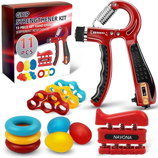11PCS Grip Strength Trainer Kits, Hand Gripper Strengthener, Forearm Strengthener, Finger Strengthener, Finger Exerciser, Hand Exerciser, Stress Relief Ball, Grip Ring, for Muscle Building, Recover Hand Injury-GravixFit