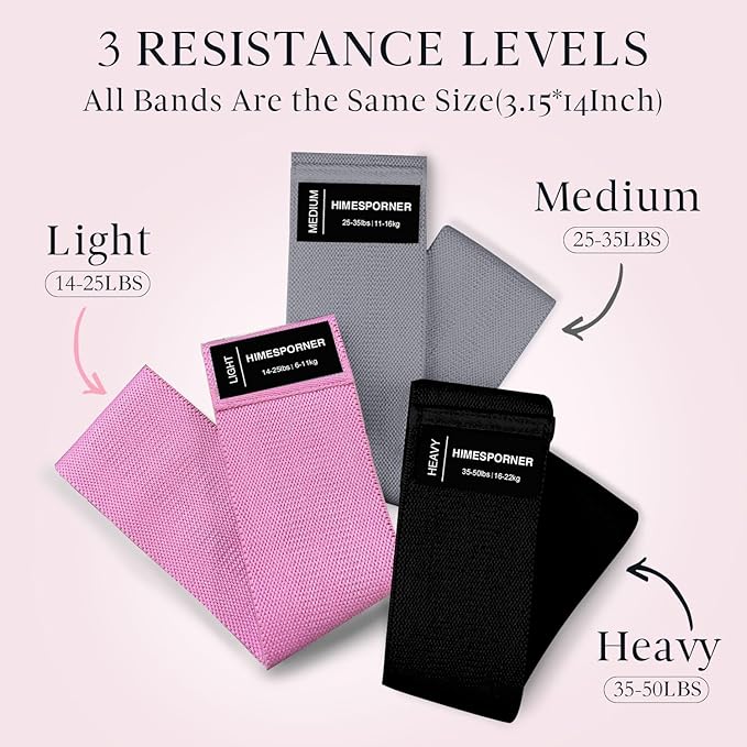 Wide Fabric Resistance Bands for Working Out, 3 Level Non-Slip Exercise Booty Bands for Women & Men Leg and Glutes with Hair Ties and Tape Measure - for Home Gym Workout, Yoga, Pilates-GravixFit