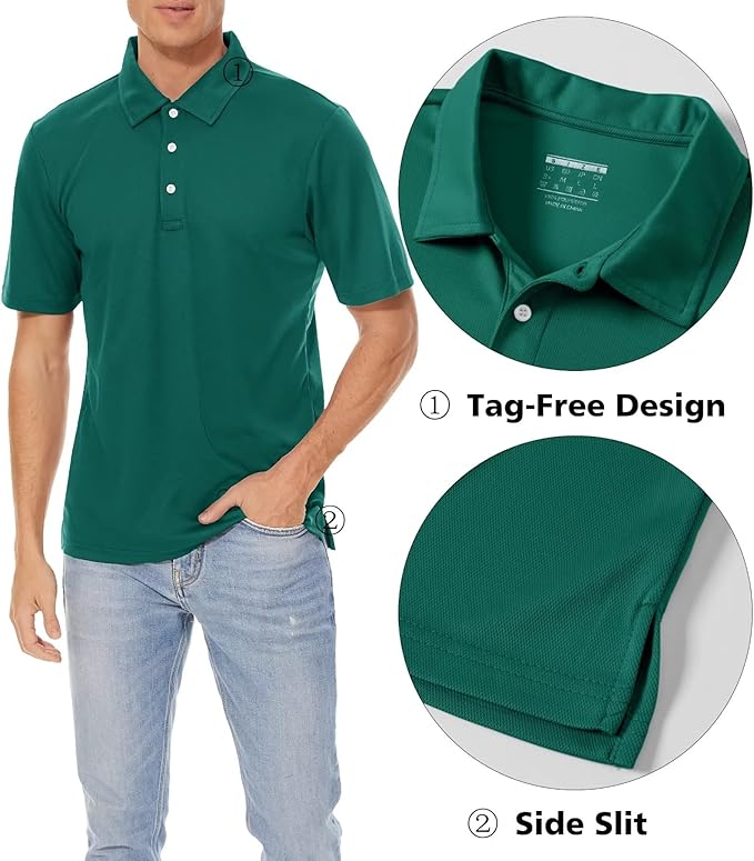 MAGCOMSEN Men's Polo Shirts 3 Buttons Casual Work T Shirts Quick Dry Short Sleeve Golf Shirt Pique Jersey Outdoor Performance-GravixFit