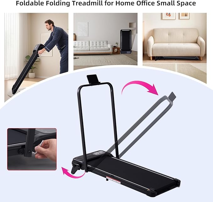 Electric Walking Pad Treadmill with Adjustable Incline and Handle Bar, 3.5HP Small PortableTreadmills for Home Office Small, 4 in 1 Folding Foldable Treadmill with Handles, 0.6-7.6MPH, 350LBS-GravixFit