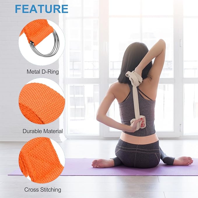 PATIKIL Yoga Strap for Stretching Cotton Yoga Belt with Adjustable Metal D-Ring Buckle Stretch Band for Fitness Pilates-GravixFit