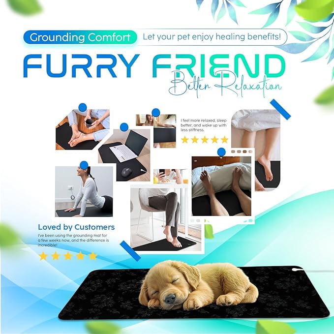 Grounding Mat for Feet, Chair & Yoga | Earthing Grounding Mat for Pain Anxiety Pain Relief, Inflammation | Spacious Grounding Pads for Sleep & Wellness | Includes Grounding Tester, Cable & Mat Tester-GravixFit