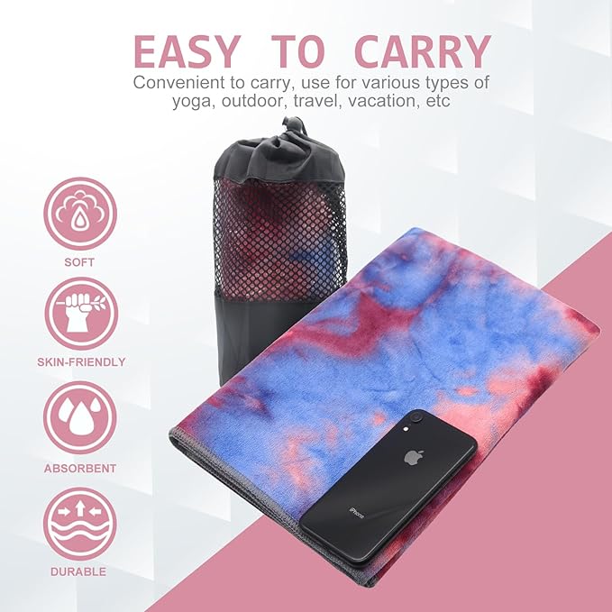 Eunzel Yoga Towel,Hot Yoga Mat Towel with Grip Dots Sweat Absorbent Non-Slip for Hot Yoga, Pilates and Workout 24" x72", Red & Blue-GravixFit