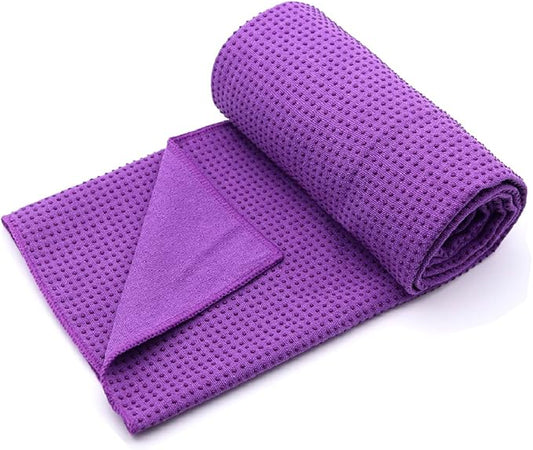 Eunzel Yoga Towel,Hot Yoga Mat Towel with Grip Dots Sweat Absorbent Non-Slip for Hot Yoga, Pilates and Workout 24" x72", Purple-GravixFit
