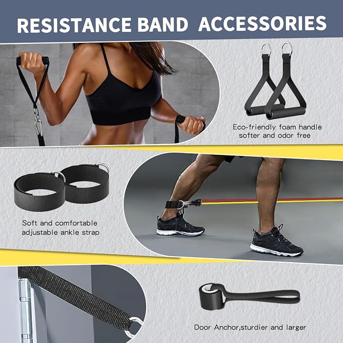 WHATAFIT Resistance Bands, Exercise Bands，Resistance Bands for Working Out, Work Out Bands with Handles for Men and Women Fitness, Strength Training Home Gym Equipment-GravixFit