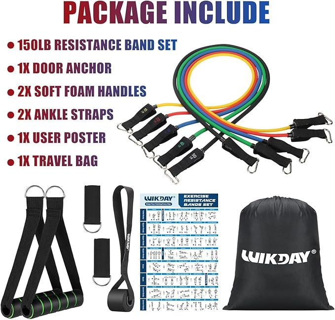 Exercise Resistance Bands with Handles for Working Out, 150/200/250/300 lbs Workout Bands Set with Door Anchor for Physical Therapy, Yoga, Pilates-GravixFit