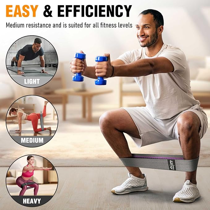 Fabric Resistance Bands for Working Out - Exercise Bands for Women and Men, Booty Bands for Legs and Glute, Yoga, Pilates, Rehab, Fitness and Home Workout-GravixFit