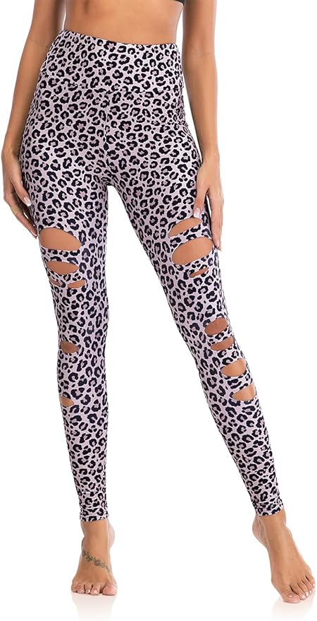 DIBAOLONG Womens High Waist Yoga Pants Cutout Ripped Tummy Control Workout Running Yoga Skinny Leggings-GravixFit