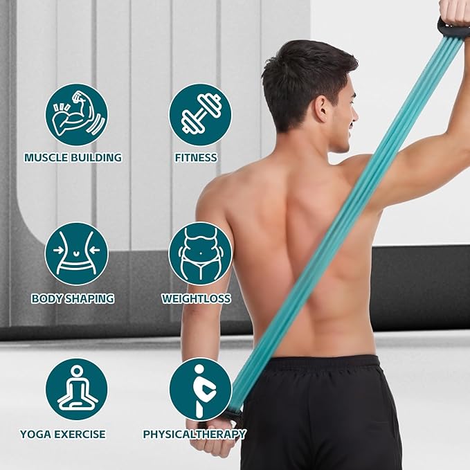 6-Pipe Chest Expander & Shoulder Stretcher - Adjustable Detachable Resistance Tubes for Home Gym, Rehab, Strength Training + Easy Workout Guide (Men/Women)-GravixFit