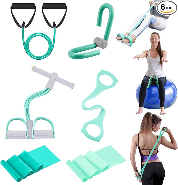 6 Pcs Fitness Resistance Exercise Bands 6 Tube Pedal Puller Resistance Band Set for Women Weight Loss Thigh Training Workout Equipment Elastic Arms Abdomen Shoulder Waist Leg Beginners Yoga-GravixFit