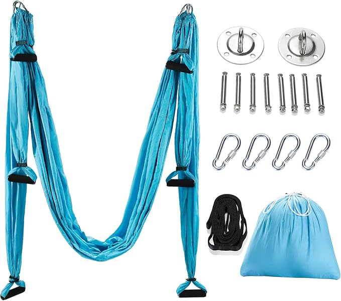 ZELUS Aerial Yoga Swing Sling Strong Yoga Hammock Kit Set Trapeze Inversion Equipment Include 2 Extensions Straps and Ceiling Mounting Kit-GravixFit