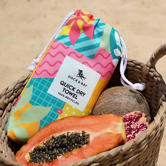 Dock & Bay Beach Towel - Quick Dry, Sand Free - Compact, Lightweight - 100% Recycled - Includes Bag - Good Times & Tan Lines - Extra Large (200x90cm, 78x35)-GravixFit