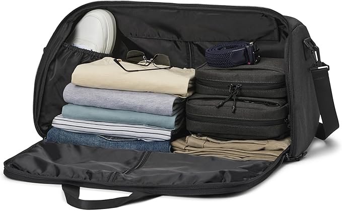 Halfday Convertible 2-in-1 Garment Duffel Weekender Bag 45L | Wrinkle-Free Travel, Hanging Suit Compartment, Shoe Pockets, Trolley Sleeve. Durable & Water-Resistant Carry-On, Shadow-GravixFit