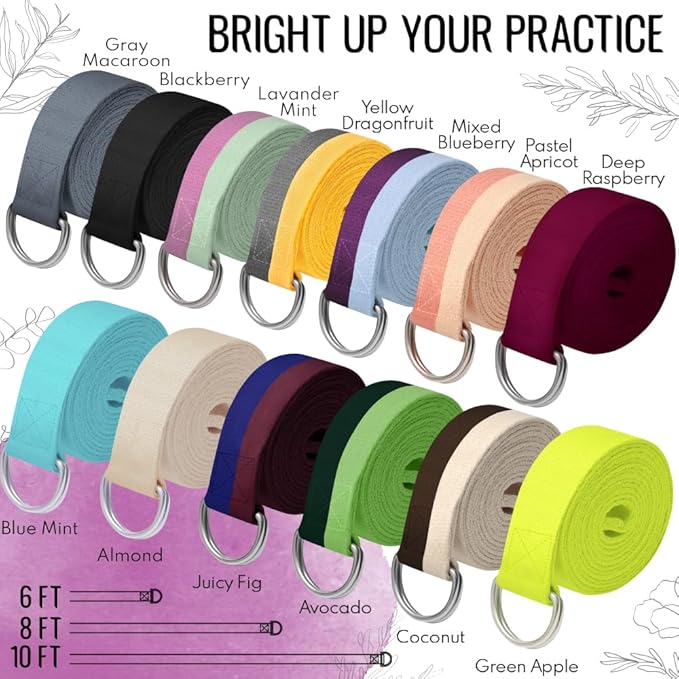TECEUM Yoga Strap & Mat Strap – 2 IN 1 – Cotton – 6 ft 8 ft 10 ft (30+ colors) – Adjustable Non-Slip Belt for Yoga, Pilates, Stretching, Physical Therapy, Fitness & Home Workout – For Carrying Mats-GravixFit