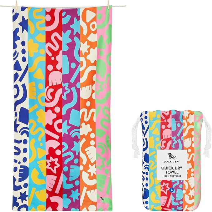 Dock & Bay Beach Towel - Quick Dry, Sand Free - Compact, Lightweight - 100% Recycled - Includes Bag - Power of Positivity - Large (160x90cm, 63x35)-GravixFit