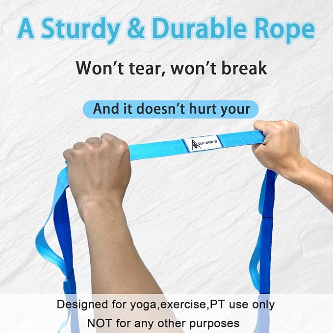 Stretching Strap Yoga Strap with Loops, Stretch Straps for Physical Therapy, Non-Elastic Exercise Strap for Pilates, Dance and Gymnastics with Workout Guide-GravixFit