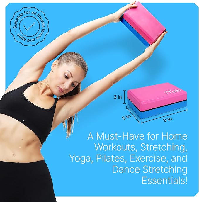 Yoga Blocks 2 Pack Set with Dance Stretch Band & Guide: Non-Slip EVA Foam Block - Ideal Stretching Equipment for Home Workouts, Pilates, Dance, Ballet, Gymnastics, Exercise - Stretch Strap Stuff Props-GravixFit