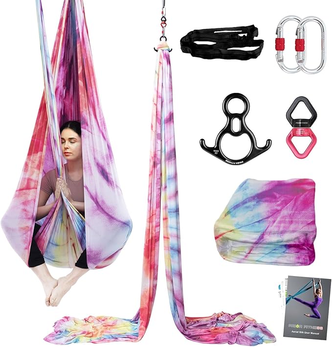 PRIOR FITNESS Aerial Silks Kit Colorful 9/15/20 Yards 40D Nylon Fabric Hammock Set With Hardware & Guide for All Levels Of Aerial Yoga Practice and Acrobatic Flying For Adults Aerial silk-GravixFit