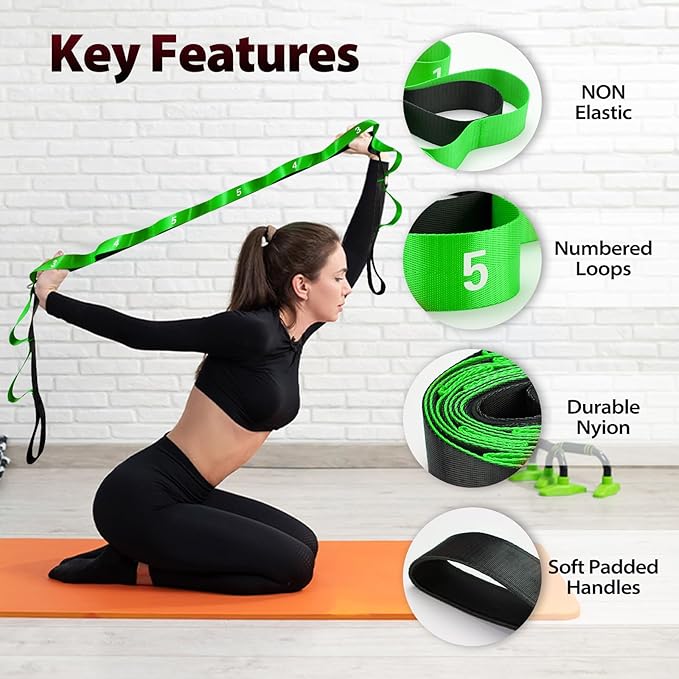Stretching Strap with 10 Loops-Yoga Strap for Physical Therapy,Home Workout,Pilate & Flexibility Training,Non Elastic Exercise Stretch Band for Hamstring,Leg Stretcher Belt,Flexibility Fascia-GravixFit