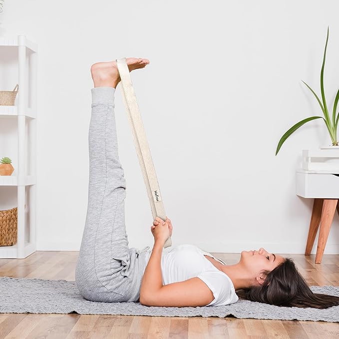MeFree Organic Cotton Workouts Unisex Yoga Straps Belt - Exercise & Fitness for Stretching all Asanas - Strong Strap with Metal Sliding Bar Buckle-GravixFit